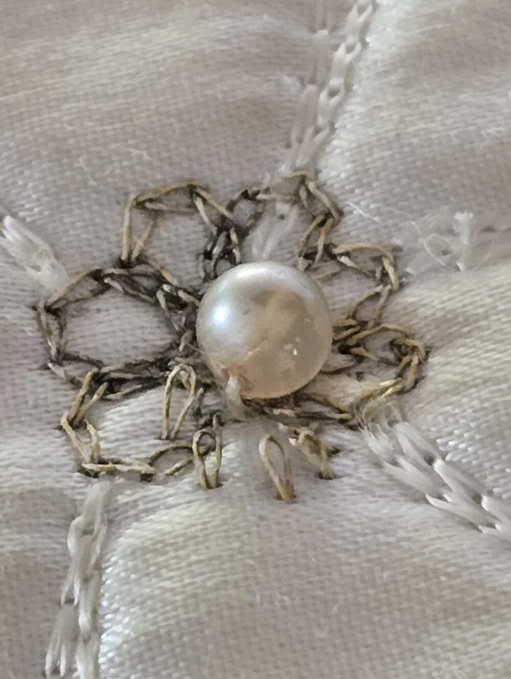 Vtg Satin Embroidered Pearl Jewelry/Trinket Pouch, Storage, Travel, Wedding